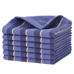 Beasea Dish Cloth Set of 6, Cotton Blue Kitchen Cleaning Cloths Towels 13 x 13 Inch Terry Stripe Dish Towels