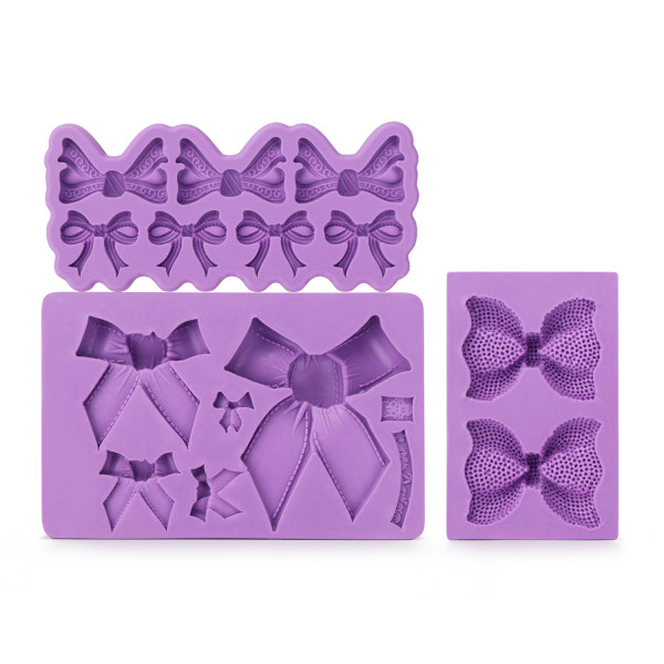  Beasea 3pcs Bow Bowknot Silicone Mold Candy Sugar Craft Fondant DIY Gumpaste Cake Decoration Cupcake Decorating Toppers Clay Purple 