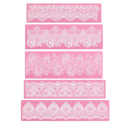 Cake Lace Mold, Beasea 5pcs Lace Fondant Molds Silicone Lace Molds for Cake Decorating Lace Mat Flower Pattern Molds Sugar Craft Tools - Pink