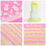 Silicone Lace Mats for Cakes, Beasea Lace Silicone Mold Adorable Fondant Cake Decorating Tools Lace Decoration Mat Bear & Foot Print Pattern Molds Sugar Craft Tools - Pink