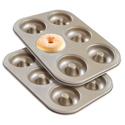 Donut Pan Set of 2, Beasea Nonstick Donut Baking Pans, Carbon Steel Donut Mold, Donut Baking Tray Bagels Mold for 6 Donuts