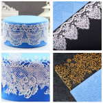 Lace Fondant Molds Silicone, Beasea 5pcs Cake Lace Molds for Cake Decorating Lace Mat Flower Pattern Molds Sugar Craft Tools - Blue