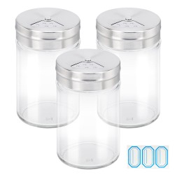 Beasea Spice Jar, 3 Pack 4 oz Empty Glass Bottles with Shaker Lids Clear Seasoning Organizer Containers with Adjustable Pour Holes
