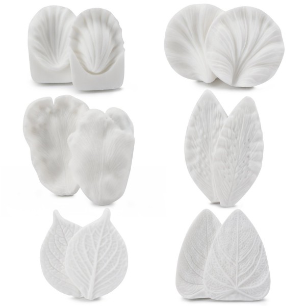  Beasea 6 Sets Silicone Petal Veiner Leaf Mold, Various Flowers Pattern Fondant Mold Chocolate Gum Paste Cake Decorating Tools for Sugar Craft Candy Jelly Soap White 