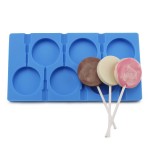 6 Cavity Round Lollipop Mold,Hard Candy Molds DIY Lollipop Silicone Cake Chocolate Molds Fondant Ice Ball and Handmade Soap Maker Kitchen Tray Blue with 50 Lollipop Sticks 