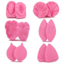  Beasea Cake Decorating Kit 6 Sets Leaves Petel Veiner Mold Silicone Sugarcraft Fondant Flower, Shells Molds Color Pink 